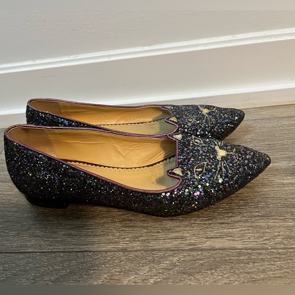 Charlotte Olympia Glitter Kitty Flats Limited Edition